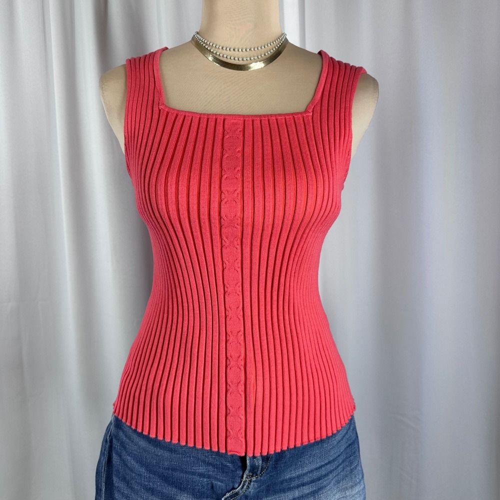 Beldini Ribbed Knit Tank Top Coral Sleeveless Stretch Fitted Size L